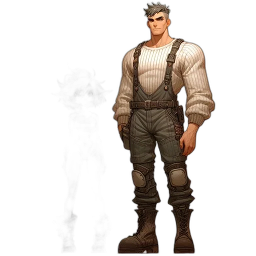 staff, jacket, weapon, concept art, fantasy art, 3d render, pixel art, earth tones transparent PNG cut-out