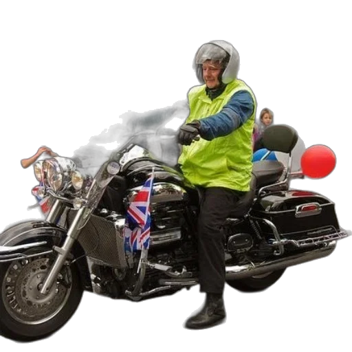 jacket, staff, concept art, photorealistic, man, yellow, rides, motorcycle transparent PNG cut-out