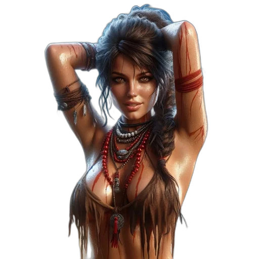 jewelry, fantasy art, concept art, photorealistic, comic book art, red, tribal, woman transparent PNG cut-out