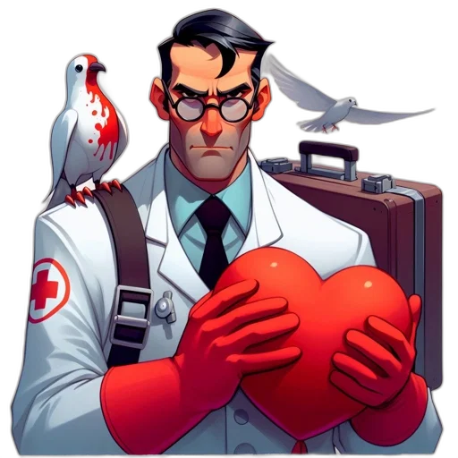 comic book art, concept art, cartoon, animated, doctor, holds, large, red transparent PNG cut-out
