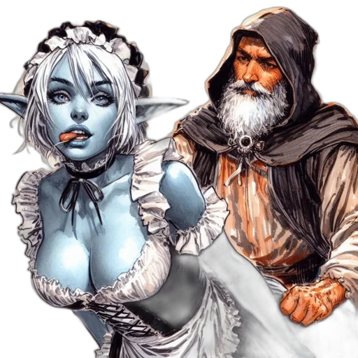 fantasy art, comic book art, concept art, watercolor, snow, blue, two, contrasting transparent PNG cut-out