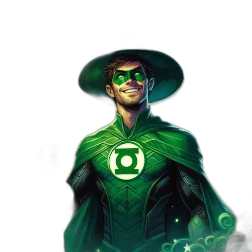 hat, comic book art, concept art, fantasy art, cartoon, green, character, costume transparent PNG cut-out