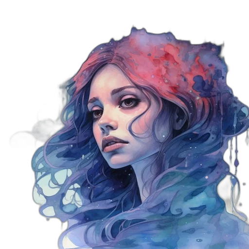 face, dress, crown, watercolor, fantasy art, concept art, oil painting, underwater transparent PNG cut-out