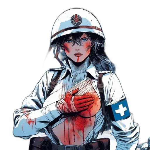 comic book art, watercolor, concept art, anime, blue, woman, white, military transparent PNG cut-out