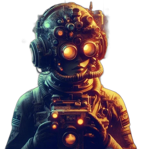robot, mask, face, weapon, cyberpunk, concept art, comic book art, pixel art transparent PNG cut-out