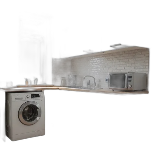 furniture, 3d render, photorealistic, concept art, small, clean, kitchen, white transparent PNG cut-out