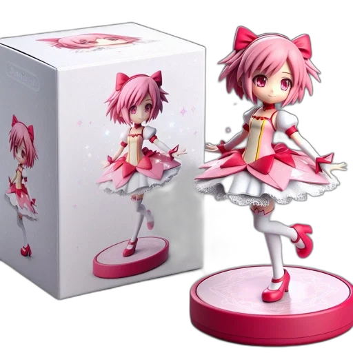 concept art, 3d render, pink-haired, anime, figurine, dressed, pink, white transparent PNG cut-out