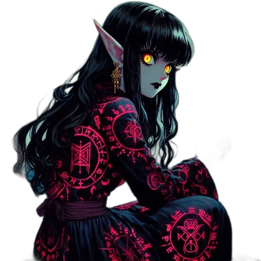 dress, creature, fantasy art, concept art, pixel art, comic book art, dark, neon transparent PNG cut-out