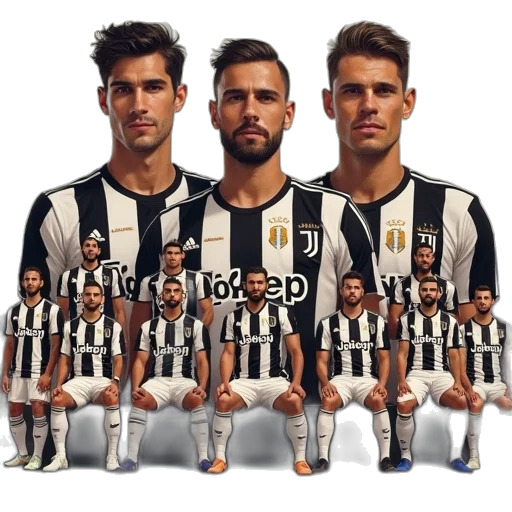 concept art, cartoon, photorealistic, 3d render, juventus, squad, poster, person transparent PNG cut-out