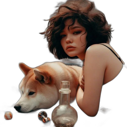 bottle, animal, jewelry, dress, photorealistic, concept art, fantasy art, oil painting transparent PNG cut-out