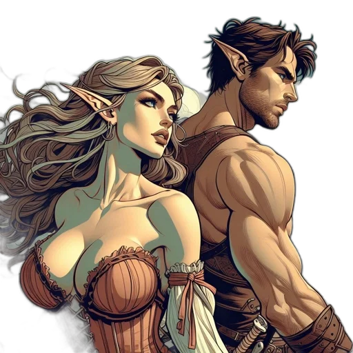 fantasy art, comic book art, concept art, pixel art, fire, earth tones, golden, two transparent PNG cut-out