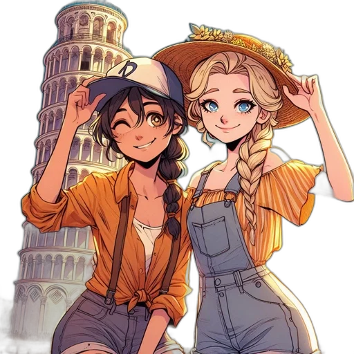 hat, staff, dress, watercolor, anime, cartoon, fantasy art, city street transparent PNG cut-out