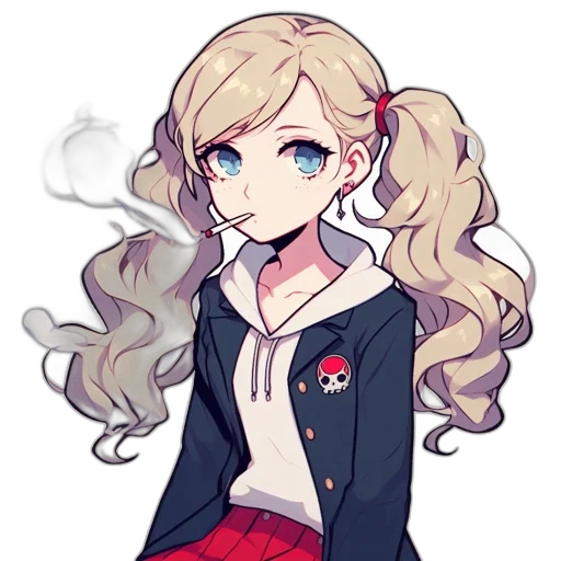 staff, jacket, hair, pixel art, anime, cartoon, concept art, red transparent PNG cut-out