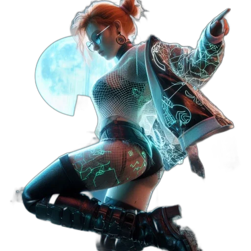 jacket, weapon, staff, robot, concept art, cyberpunk, fantasy art, 3d render transparent PNG cut-out