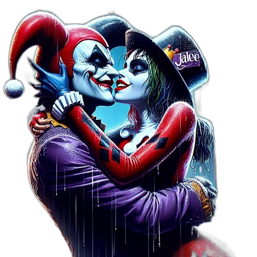 comic book art, concept art, cartoon, fantasy art, neon lights, joker, harley, quinn transparent PNG cut-out