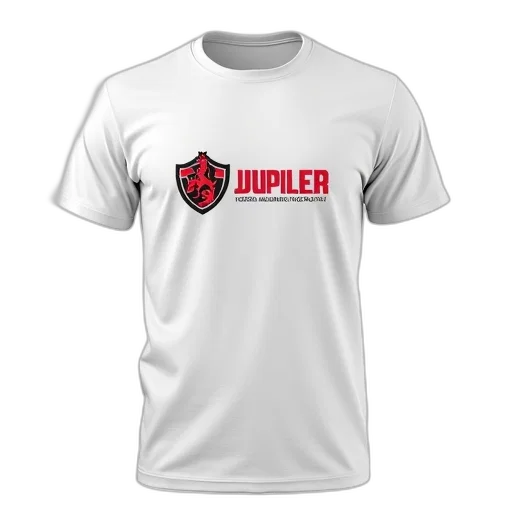 white, t-shirt, red, black, logo, front, features, shield transparent PNG cut-out
