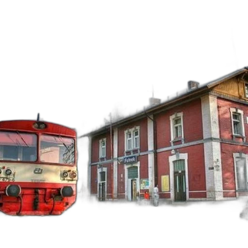 building, 3d render, photorealistic, concept art, city street, vibrant, red, train transparent PNG cut-out
