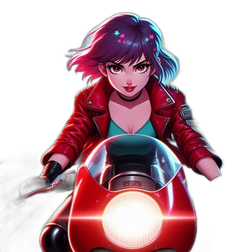 jacket, weapon, car, comic book art, concept art, cyberpunk, anime, neon lights transparent PNG cut-out