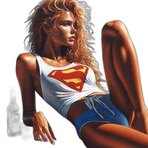comic book art, photorealistic, concept art, oil painting, woman, blonde, hair, reclines transparent PNG cut-out