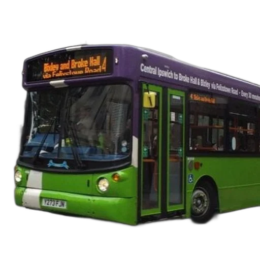 green, purple, bus, destination, broke, hall, front transparent PNG cut-out