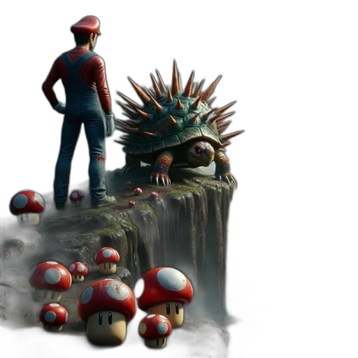 creature, crown, concept art, 3d render, fantasy art, pixel art, mario, stands transparent PNG cut-out