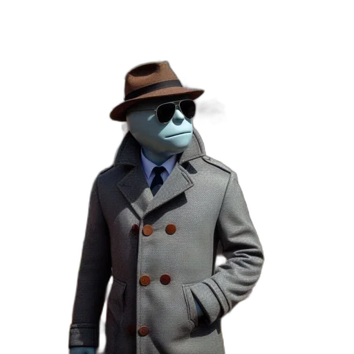 jacket, mask, staff, robot, 3d render, concept art, photorealistic, blue transparent PNG cut-out