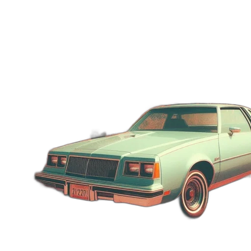 car, 3d render, photorealistic, concept art, vaporwave, old-school, turquoise, sedan transparent PNG cut-out
