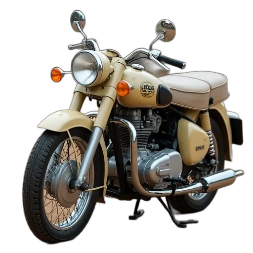 photorealistic, 3d render, earth tones, vintage, motorcycle, beige, seat, chrome transparent PNG cut-out