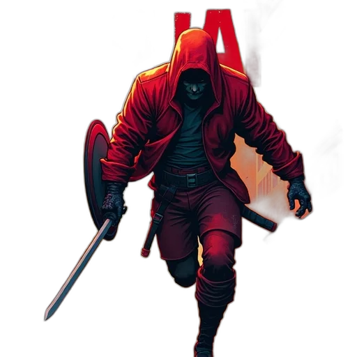 jacket, staff, sword, weapon, concept art, comic book art, pixel art, fantasy art transparent PNG cut-out