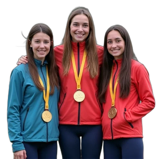 jacket, three, podium, runners transparent PNG cut-out
