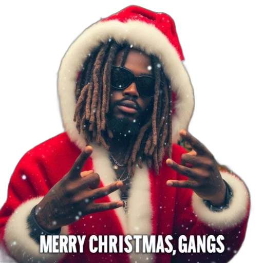 man, santa, claus, costume, dreadlocks, makes, peace, sign transparent PNG cut-out
