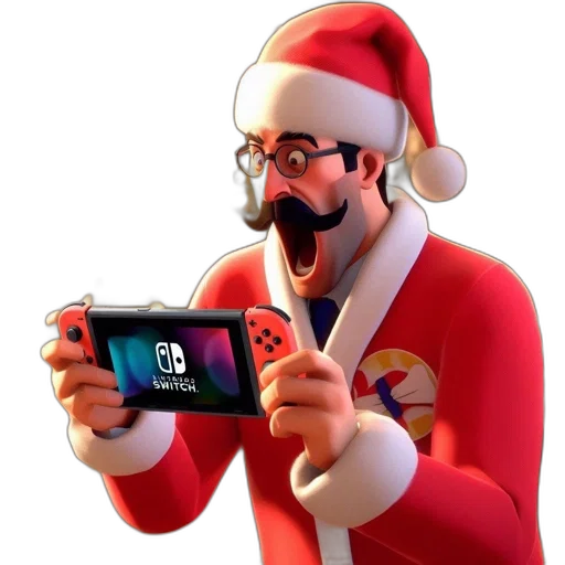 concept art, 3d render, santa, claus, depicted, animated, figure, wears transparent PNG cut-out