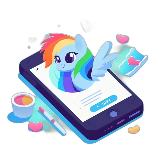concept art, cartoon, cheerful, digital, art, piece, features, rainbow-maned transparent PNG cut-out