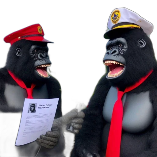 3d render, concept art, two, animated, gorillas, one, holding, microphone transparent PNG cut-out