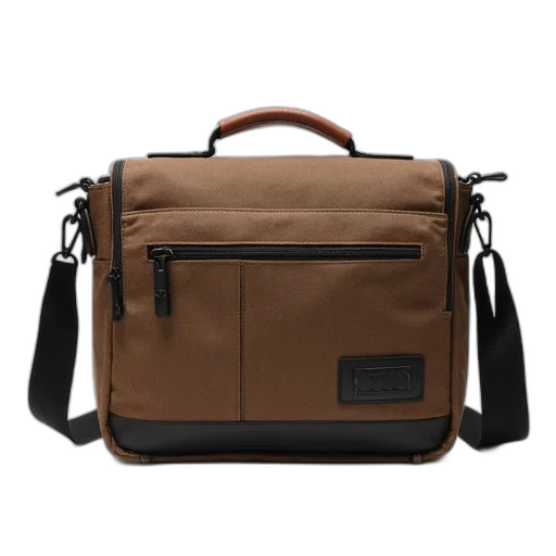 earth tones, brown, canvas, messenger, bag, black, trim, interior transparent PNG cut-out