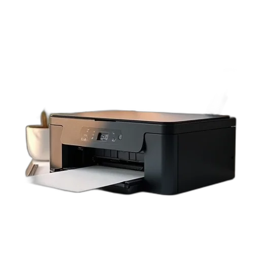furniture, 3d render, earth tones, black, inkjet, printer, paper, tray transparent PNG cut-out