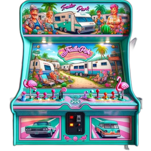 car, vaporwave, concept art, arcade, cabinet, vivid, turquoise, exterior transparent PNG cut-out