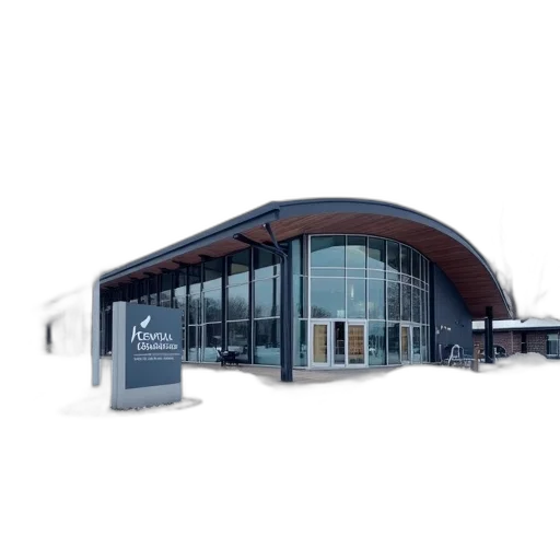 building, 3d render, concept art, modern, curved, roof, large, glass transparent PNG cut-out