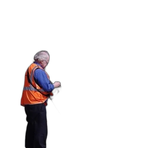 staff, jacket, robot, umbrella, 3d render, man, orange, vest transparent PNG cut-out