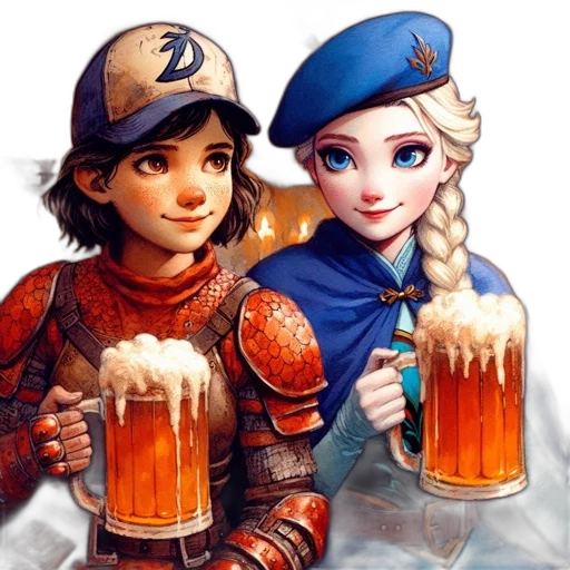 fantasy art, oil painting, concept art, pixel art, two, animated, characters, sit transparent PNG cut-out