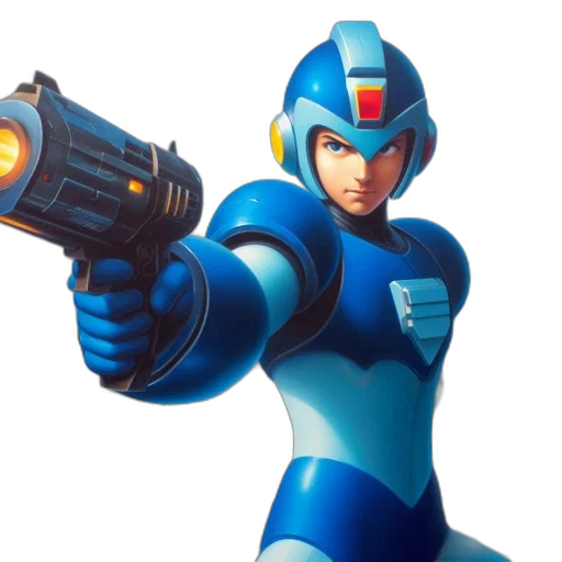 weapon, robot, concept art, 3d render, pixel art, comic book art, blue, mega transparent PNG cut-out