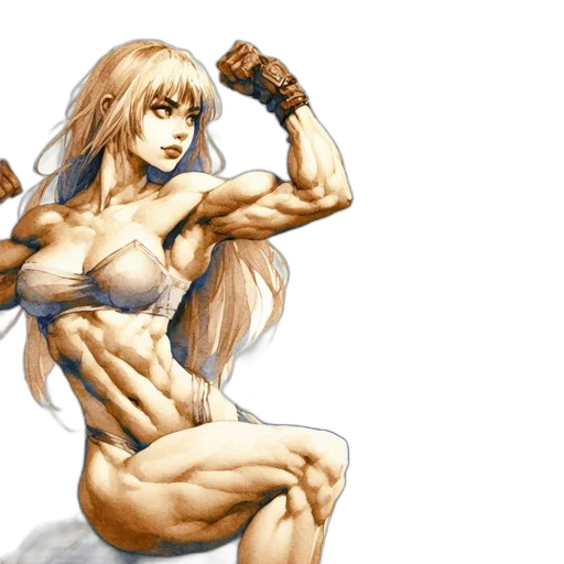 weapon, concept art, anime, fantasy art, pixel art, muscular, woman, long transparent PNG cut-out