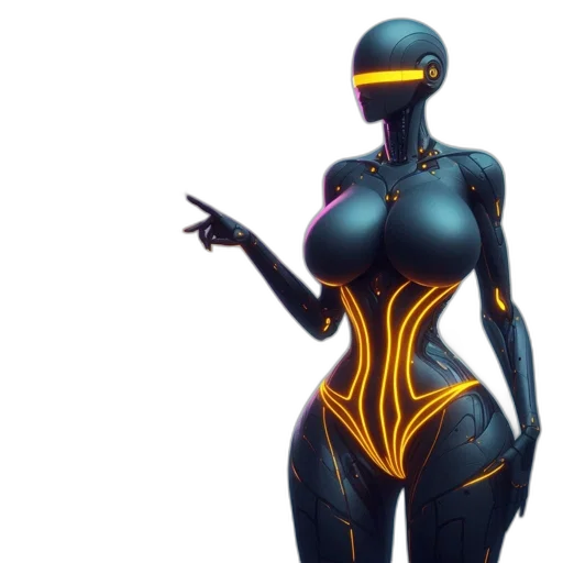 robot, dress, concept art, 3d render, cyberpunk, fantasy art, neon lights, neon transparent PNG cut-out