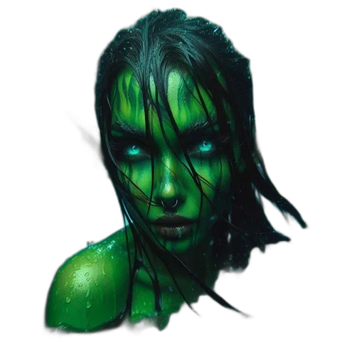 creature, face, mask, concept art, photorealistic, fantasy art, comic book art, green transparent PNG cut-out