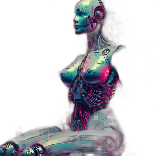 robot, dress, jewelry, weapon, cyberpunk, concept art, vaporwave, fantasy art transparent PNG cut-out