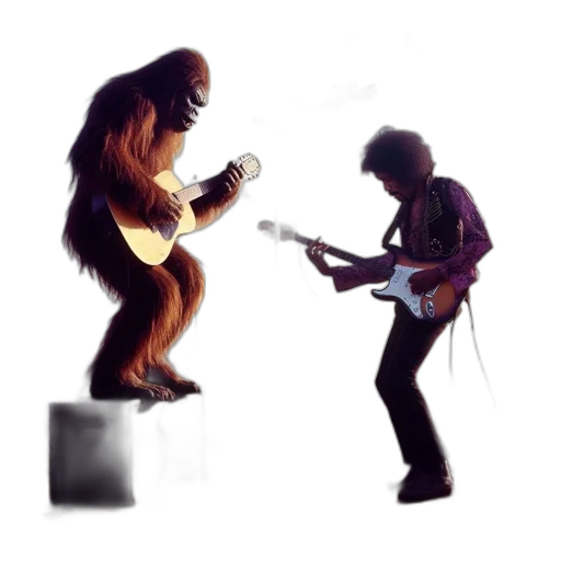 animal, concept art, anthropomorphic, gorilla, plays, acoustic, guitar, stage transparent PNG cut-out