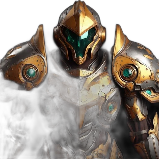 mask, robot, weapon, face, concept art, fantasy art, 3d render, photorealistic transparent PNG cut-out
