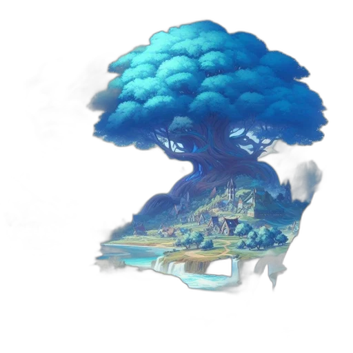 tree, crown, concept art, pixel art, fantasy art, 3d render, forest, fog transparent PNG cut-out