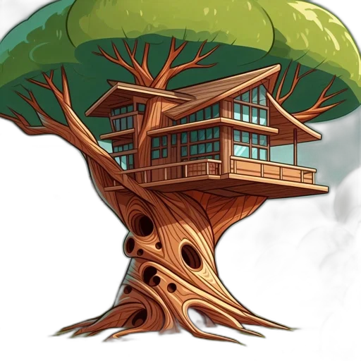 tree, building, furniture, concept art, 3d render, fantasy art, photorealistic, elaborate transparent PNG cut-out