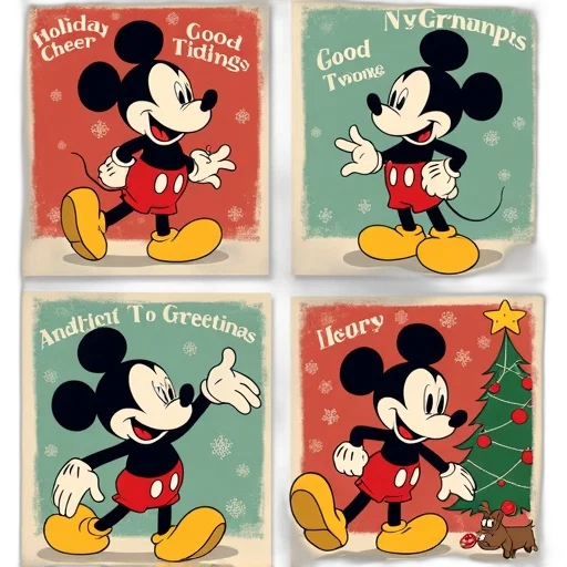monochrome, collection, vintage-style, christmas, cards, featuring, mickey, mouse transparent PNG cut-out
